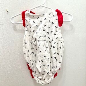 Nautical Anchor Print Baby One-Piece with Red Accents